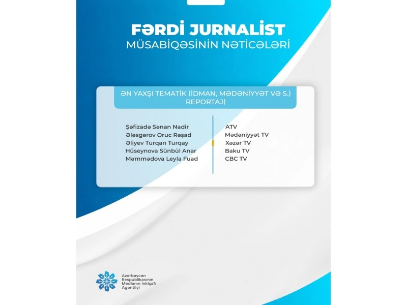 "Fərdi jurnalist müsabiqəsi"nin nəticələri açıqlanıb