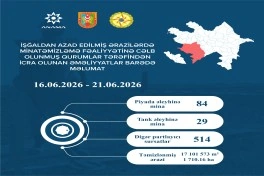 Azad edilmiş ərazilərdə daha 113 mina, 514 PHS aşkarlanıb