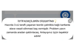 ABB bəzi kart əməliyyatları ilə bağlı texniki problem yarandığını açıqlayıb