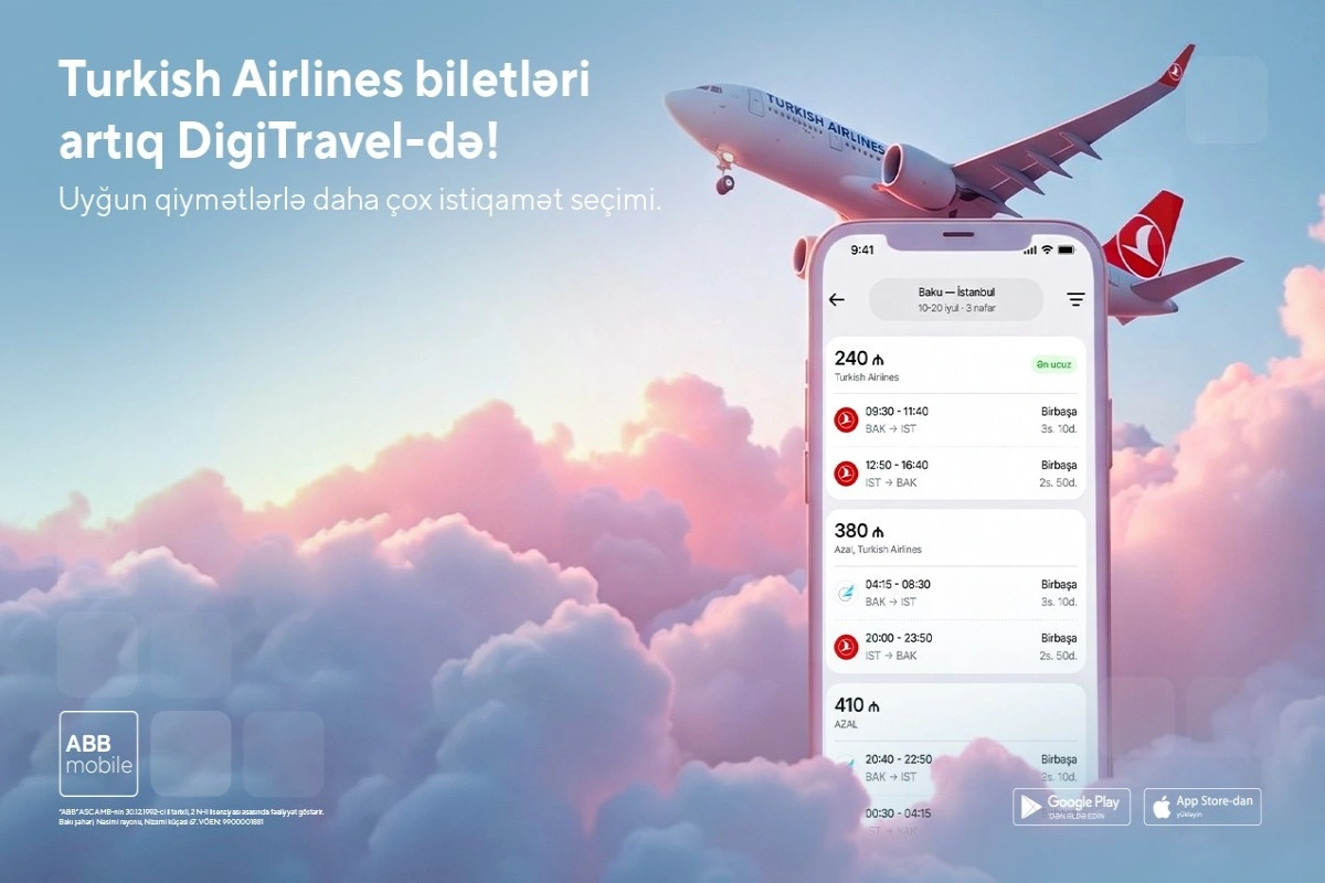 THY və digər hava yollarına biletlər də "DigiTravel"lə ABB mobile tətbiqində!