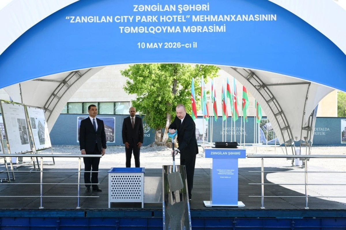 Prezident İlham Əliyev Zəngilan şəhərində “Zangilan City Park Hotel”in təməlini qoyub