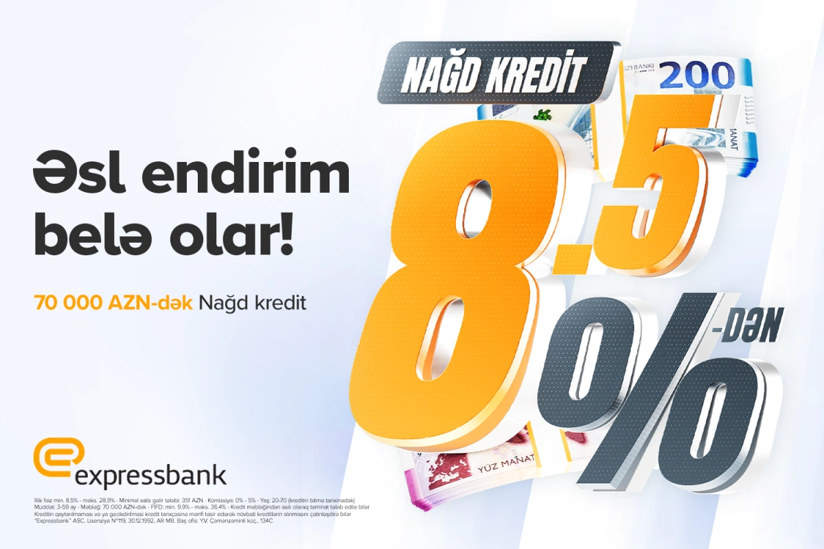 İllik 8,5%-dən başlayan şərtlərlə - NAĞD PUL KREDİTİ
