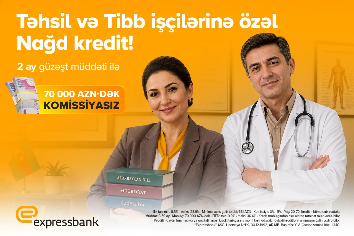 Tibb və təhsil işçilərinə güzəştli kredit imkanı - illik 8,5%-dən