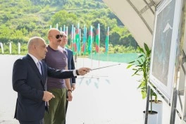 Prezident İlham Əliyev Laçında “Həkəriçay” su anbarının təməlini qoyub
