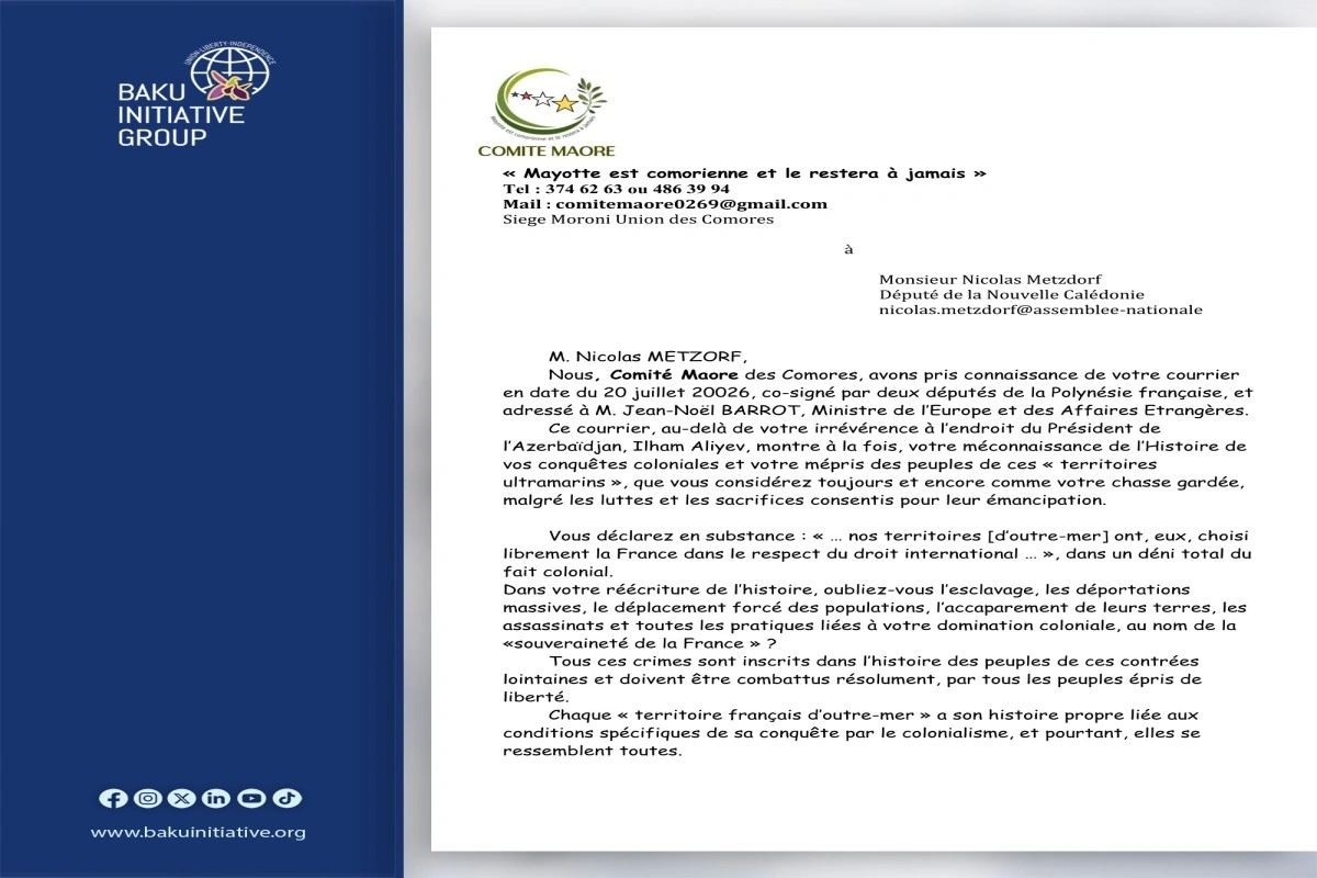 Qəmər Adaları Maore Komitəsi Azərbaycan əleyhinə iş aparan fransalı deputatlara məktub ünvanlayıb