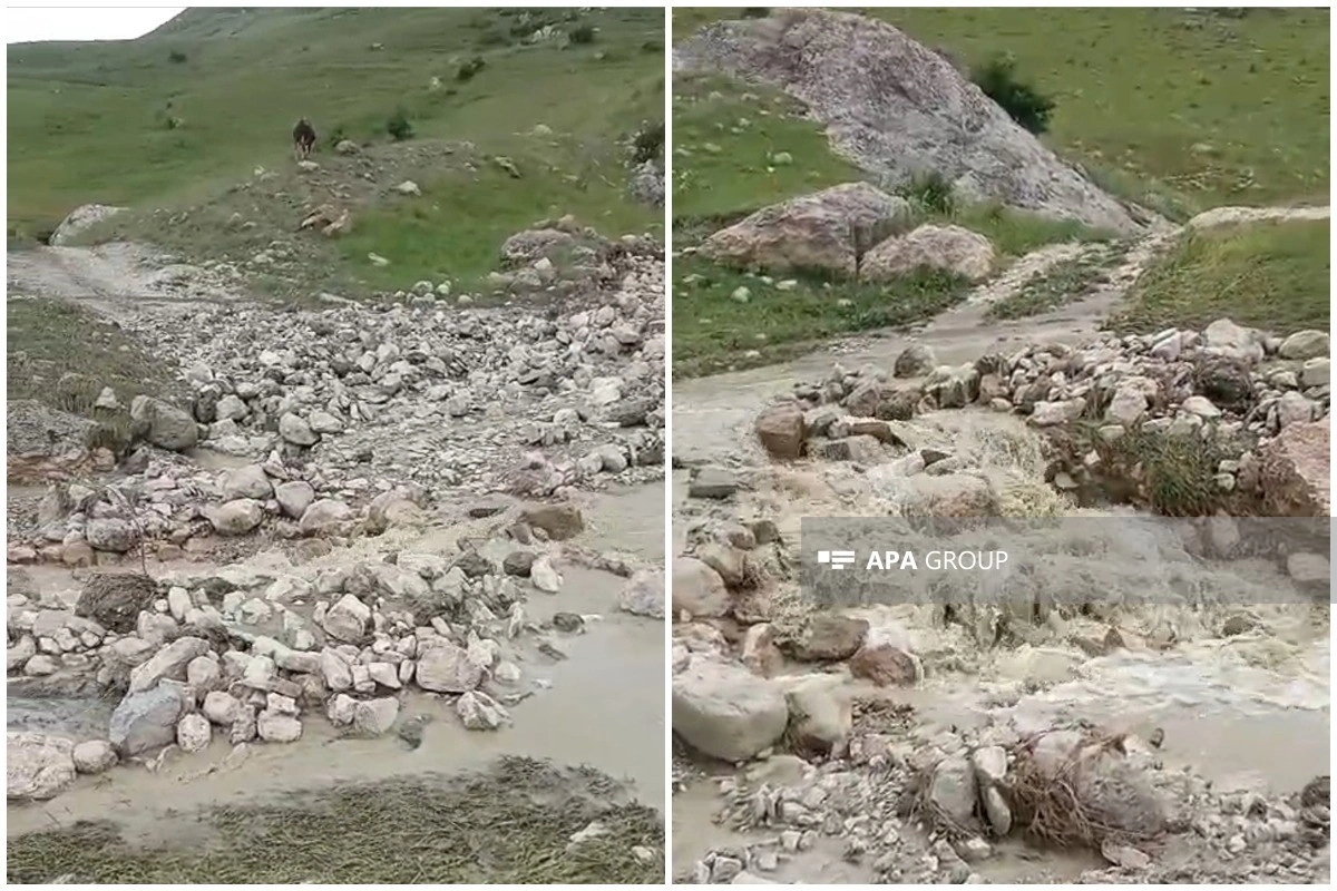 Qubada sel avtomobil yolunu yararsız hala salıb - FOTO