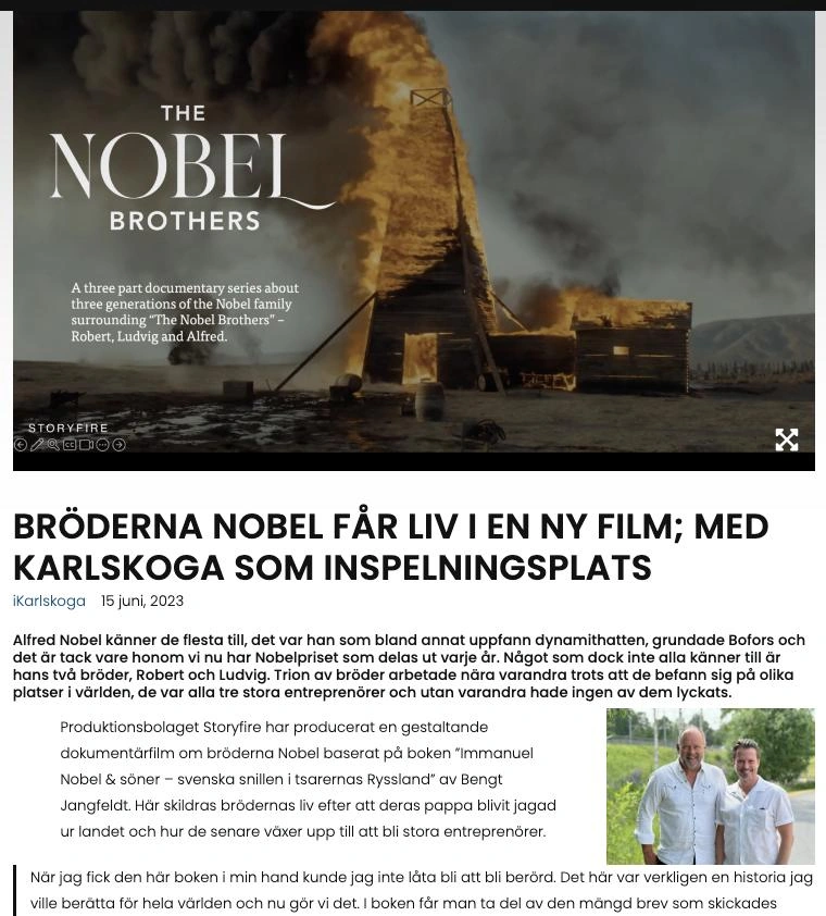 Nobel qardaşları ilə bağlı film İsveçdə nümayiş oluncaq