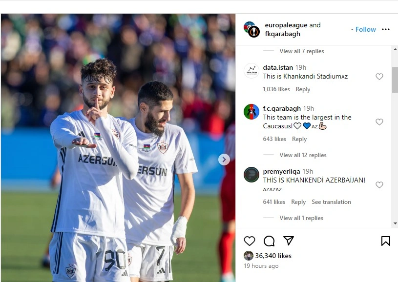 UEFA Xankəndidəki matçdan paylaşım etdi  - Foto