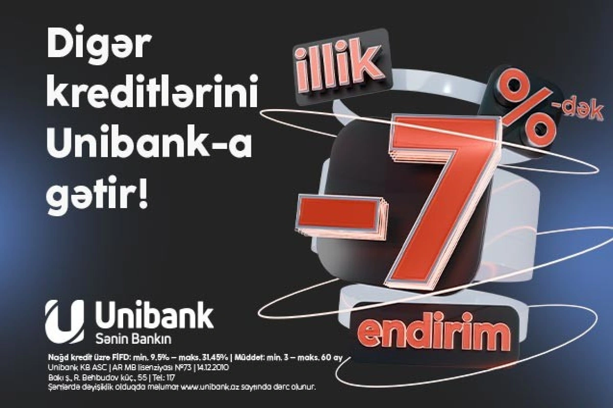 “Unibank”ın 7 %-dək endirimli kredit kampaniyası davam edir